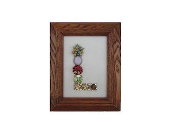 Framed Jewelry Art Letter L Handcrafted