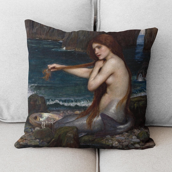 John William Waterhouse - A Mermaid Pillow, Art Decorative pillow