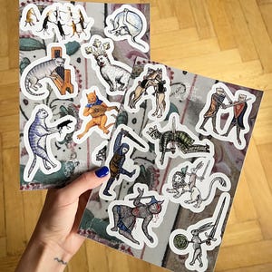 Set of 2 Weird Medieval Marginalia sticker sheets, Medieval art meme sticker set