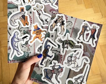 Conjunto de 2 folhas de adesivos Weird Medieval Marginalia, conjunto de adesivos de memes de arte medieval