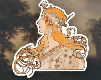 Alphonse Mucha sticker, Art Nouveau sticker