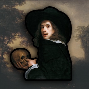 Michael Sweerts - Portrait of a Man Holding a Skull Stickers, Sticker art