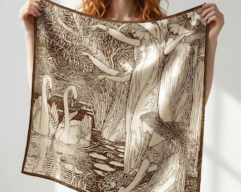 100% siden Walter Crane - Prothalamion-halsduk, Art Nouveau-sidenshalsduk, Sidenbandana