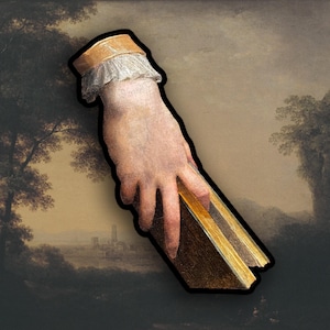 Renaissancehand met boeksticker, sticker klassieke kunst