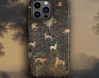 Funda para iPhone con tapiz Millefleurs del siglo XVI, funda resistente de arte renacentista para iPhone