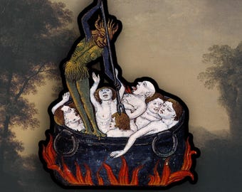 Punishment of the greedy sticker, Medieval art sticker