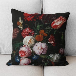 Moody Dark Floral Pillow, Art Decorative pillow
