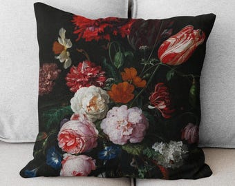 Moody Dark Floral Pillow, Art Decorative pillow