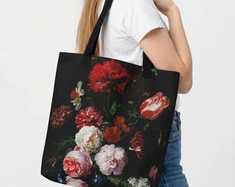 Dark Floral Large Tote Bag, Renaissance tote bag