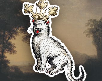 Weird Medieval Cat King stickers, Medieval Marginalia sticker