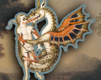 Friendly Medieval Dragon Art sticker, Medieval Marginalia sticker