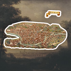 Pegatina de mapa antiguo de Roma, pegatina renacentista, pegatina de mapa antiguo