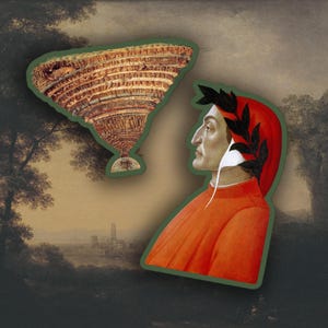 Set di 2 adesivi di Dante Alighieri, adesivi della Divina Commedia, La Mappa dell'Inferno
