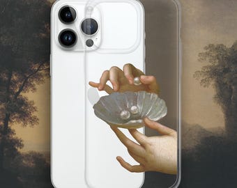 Funda para iPhone con manos renacentistas y perlas, funda transparente con diseño estético para iPhone®