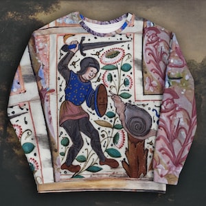 Unisex Recycled Weird Medieval Knight fighting snail Sweatshirt, Medieval marginalia sweatshirt