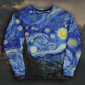 Recycled Unisex Starry Night Sweatshirt, Vincent van Gogh crewneck sweatshirt