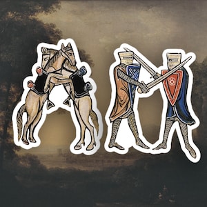 Weird Medieval knights and horses stickers, Medieval Marginalia sticker