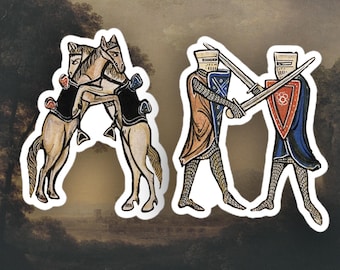 Weird Medieval knights and horses stickers, Medieval Marginalia sticker