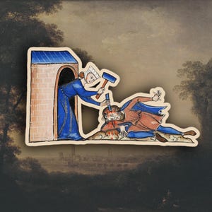 Adesivo di arte medievale strana, adesivo di meme medievale divertente, Marginalia medievale