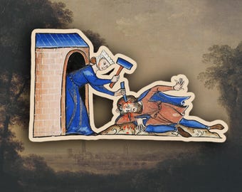 Adesivo de arte medieval estranho, adesivo de meme medieval engraçado, Marginalia medieval