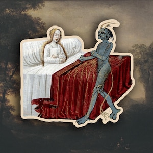 Sticker art médiéval étrange, sticker meme médiéval, sticker démon médiéval paralysie du sommeil