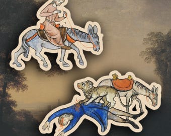 Conjunto de 2 adesivos de arte medieval estranhos, adesivos de Marginalia medieval