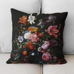 Black Floral Pillow, Floral Art Decorative pillow