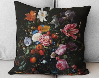 Zwart bloemenkussen, sierkussen bloemenkunst