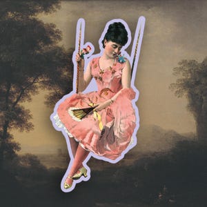 Vintage Victorian Coquette Woman on swing sticker, Aesthetic sticker