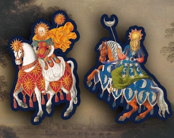 Set of 2 Sun and Moon stickers, Medieval stickers