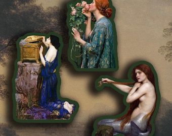 Set of 3 John William Waterhouse stickers, Pre Raphaelite stickers, Classical art stickers