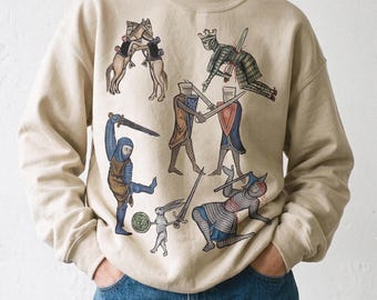Unisex Weird Medieval battle Sweatshirt, Medieval marginalia Crewneck Sweatshirt