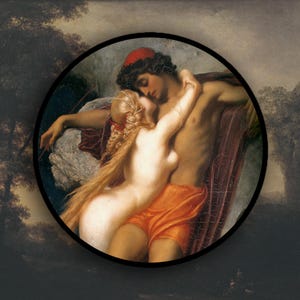 Frederic Leighton - Sticker Le pêcheur et la syren, sticker esthétique préraphaélite