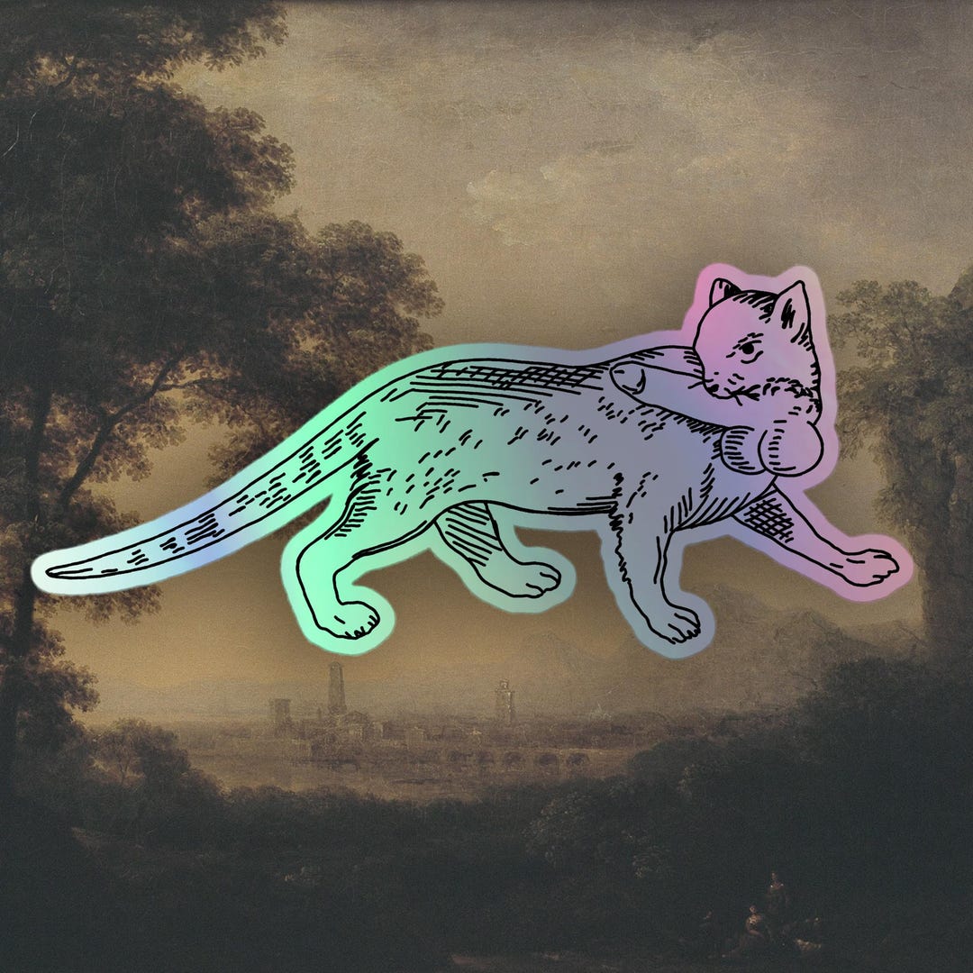 Holographic Weird Medieval Cat Stickers, Flaisch Macht Flaisch Sticker ...
