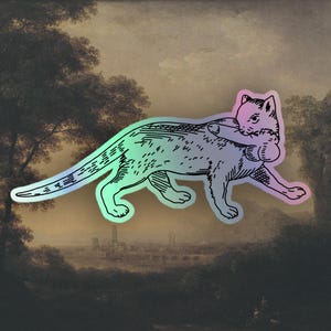 Holographic Weird Medieval Cat stickers, Flaisch macht Flaisch sticker