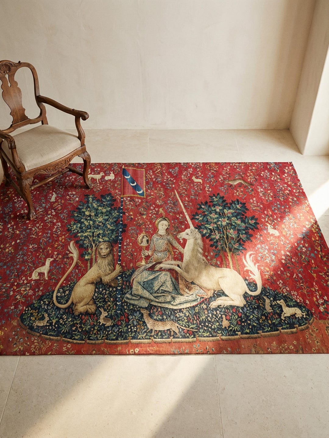 The Lady and the Unicorn Area Rug, Medieval Tapestry Accent Rug - Etsy
