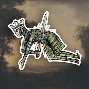Weird Medieval King falls on his sword stickers, Medieval Marginalia sticker