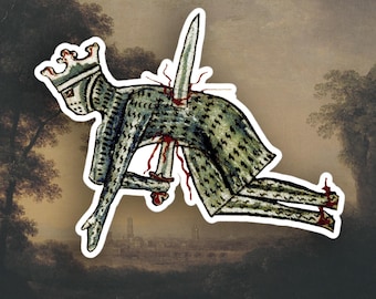 Adesivi "Strano re medievale cade sulla sua spada", adesivo "Marginalia medievale"