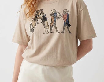 Unisex Weird Medieval knights and horses shirt, Medieval marginalia t-shirt