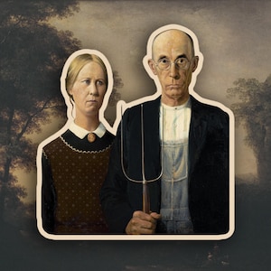 Grant Wood - Adesivo American Gothic, Adesivo Storia dell'arte