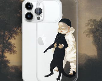 Pierrot and The Cat iPhone case, Art Meme Clear Case for iPhone®