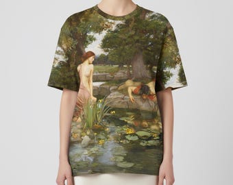 Camisa de algodão Echo e Narciso, camiseta masculina de algodão