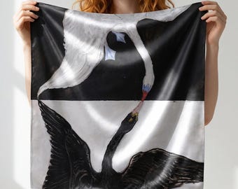 100% Seide Hilma af Klint - Schwanenschal, Kunstseidenschal, Seidenhalstuch