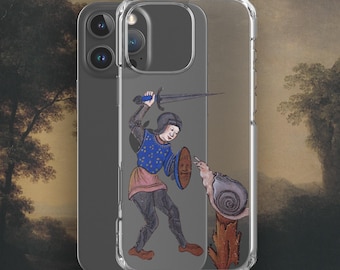 Weird Medieval Knight fighting snail iPhone case, Medieval Marginalia Clear Case for iPhone®