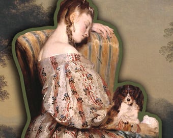 Victorian girl with dog sticker, Classic Art sticker