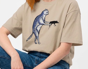 Unisex Weird Medieval Cat with Rat shirt, Medieval marginalia t-shirt