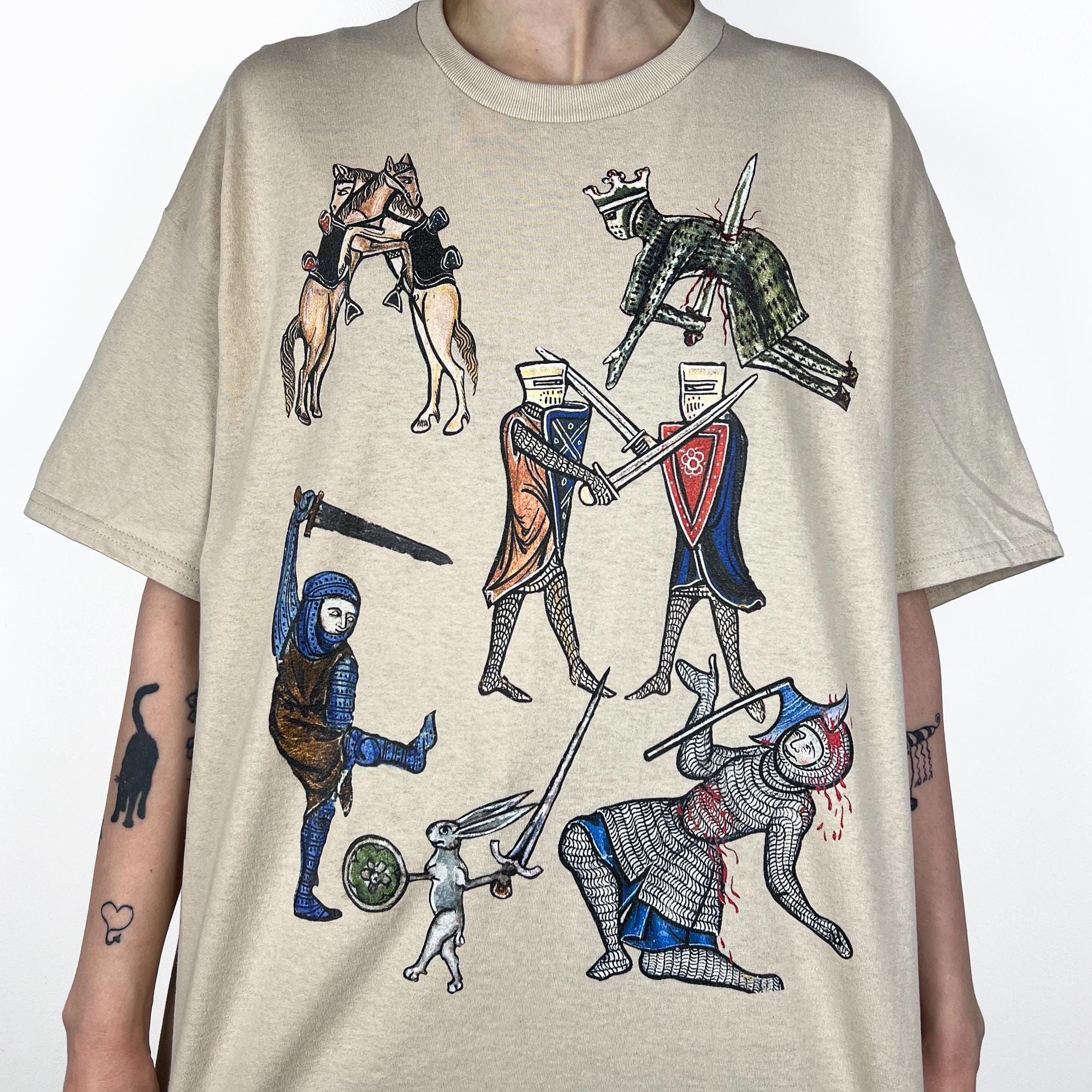 Unisex Weird Medieval Battle Shirt, Medieval Marginalia T-shirt