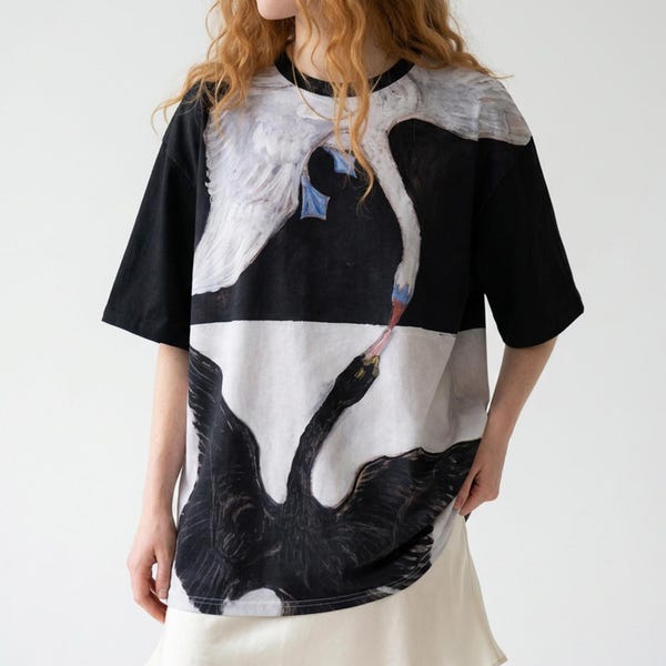Oversized Cotton shirt, Hilma af Klint - Swans shirt, Art heavyweight t-shirt