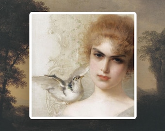 Victorian Young Woman sticker, Coquette sticker, Art sticker