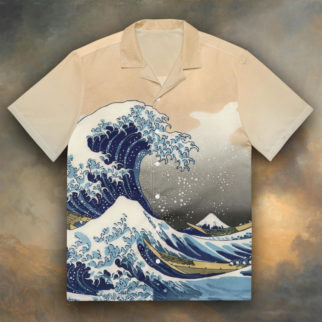 Unisex Hokusai the Great Wave off Kanagawa Button up Shirt, Art